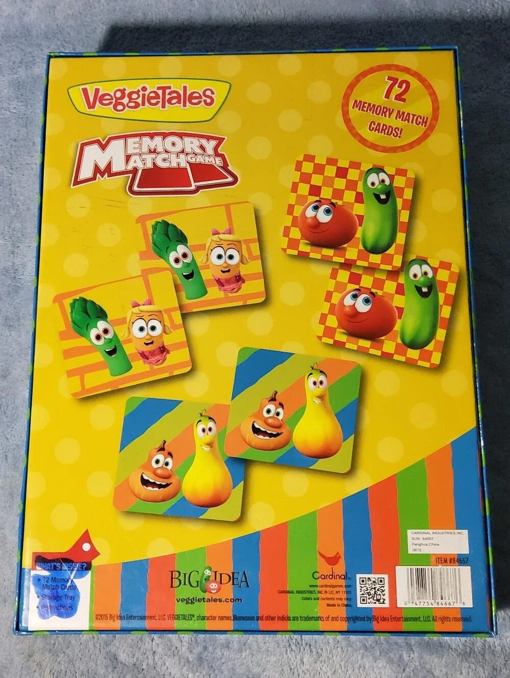 Rare 2015 Big Idea VeggieTales Memory Match Board Game Cardinal Kids Matching